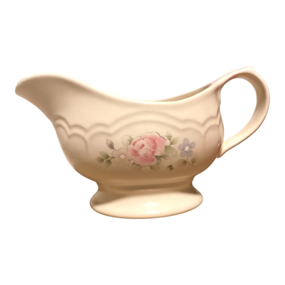 Vintage Pfaltzgraff Tea Rose Stoneware Gravy Boat | Cream Floral | 22 oz